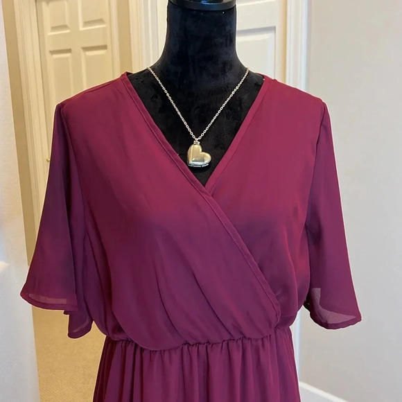 New PinkBlush Burgundy Chiffon Bell Sleeve Maxi - Picture 7 of 10